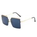 Chic rimless square sunglasses with vintage gold baroque pattern and dark blue lenses - Gold Frame Grey Lens