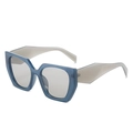 Retro square color-block sunglasses in navy blue and translucent grey with UV400 - Blue Frame Grey Lens
