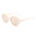 Retro cream white oval sunglasses with light brown tinted lenses in a 45-degree angle view - Beige Frame Light Tea Lens