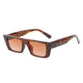 Retro rectangular sunglasses with leopard print frame and orange gradient lenses - Leopard Frame Gradient Brown Lens