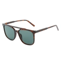 Retro tortoiseshell square sunglasses with double bridge and dark green lenses - Leopard Frame Dark Green Lens