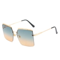 Fashionable rimless square sunglasses with blue and orange gradient lenses and gold temples - Gold Frame Green Yellow Lens