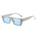 Thick rectangular sunglasses with a light grey transparent frame and blue lenses - Grey Frame Blue Lens