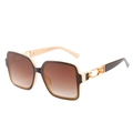 Retro oversized square sunglasses with gradient brown lenses and gold chain temple detail - Brown Frame Tea Lens