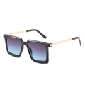 Chic black square oversized sunglasses with gold metal temples and blue-purple gradient lenses - Black Frame Double Gray Lens