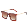 Modern square oversized sunglasses with amber tortoiseshell frames and gold metal temples - Tea Frame Gradient Tea Lens