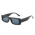 Retro black rectangular sunglasses for women with wide temples and dark gray lenses - Black Frame Grey Lens