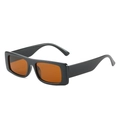 Retro rectangular sunglasses with thick black frame and dark orange lenses in Y2K style - Black Frame Tea Lens
