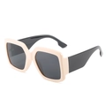 Fashion oversized square sunglasses with beige chunky frames and dark grey lenses - Cream White Frame Gray Lens