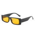 Retro rectangle sunglasses with thick black frame and vibrant orange lenses in 45-degree view - Black Frame Yellow Lens