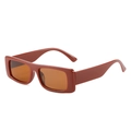 Retro rectangular sunglasses with glossy dark red frame and amber tinted lenses - Tea Frame Tea Lens
