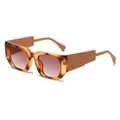Retro amber leopard square sunglasses with wide matte orange temples and gradient brown lenses - Standard Yellow Patterned Frame Double Tea Lenses