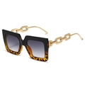 Gafas de sol cuadradas de gran tamaño con montura de leopardo y patillas doradas - Negro y Carey / Gris Doble