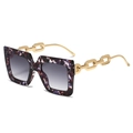 Gafas de sol cuadradas de gran tamaño con montura jaspeada púrpura y patillas de cadena - Floral Púrpura / Gris Doble