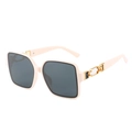 Retro square sunglasses for women in creamy white frame with gold chain detail - Cream White Frame Gray Lens