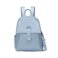 Zaino celeste in pelle con motivo litchi e chiusura ad anello in metallo argento - Blu