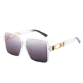Retro square sunglasses with clear frames, purple gradient lenses and gold chain temples - Transparent Frame Grey Lens