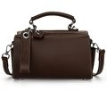 Dunkelbraune Boston-Tasche aus strukturiertem Leder mit weißen Nähten und Silberdetails - Braun