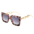 Square tortoise shell sunglasses with oversized frame and chunky gold chain temples - Mixed Tortoise Frame Double Gray Lens
