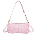 Pink woven crossbody bag with pearl floral charm and golden chain detail strap - Pink