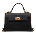 Klassische schwarze Handtasche aus Leder mit goldener Schließe und stilvoller Goldkette - Schwarz