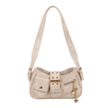 Vintage beige Achseltasche mit Sternnieten und dekorativem Gurt in matter Optik - Beige
