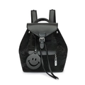 Zaino vintage nero da donna con trama opaca plissettata e ciondolo a forma di smile - Nero