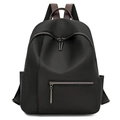 Minimalistische zwarte nylon rugzak met bruine lederen handvaten en zilveren ritsen - Zwart