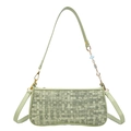 Light green woven texture crossbody bag with decorative floral pearl charms - Green