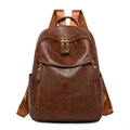 Sac à dos vintage en cuir PU marron avec double fermeture éclair et sangle nylon - Marron