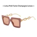 Square oversized sunglasses with lotus pink frame, champagne lenses and gold chain arms - Khaki Frame Light Tea Lens