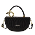 Sac à main demi-lune noir minimaliste avec rabat plissé et détails dorés - Noir