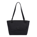 Borsa tote nera minimalista con trama intrecciata e manici in pelle per il lavoro donna - Nero