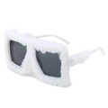 Fashion cat eye sunglasses with white plush frame and dark square lenses for winter - Regular (Inc. 13% VAT) White Frame White Velvet