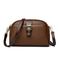 Bolso bandolera de cuero suave marrón para mujer con herrajes dorados y forma de cámara - Marrón