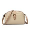 Bolso bandolera chic de cuero granulado beige para mujer con elegantes hebillas doradas - Blanco Roto