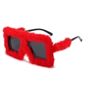 Chic red plush square sunglasses for women with fuzzy frame and dark lenses - Regular (Inc. 13% VAT) Red Velvet Black-Grey Lenses
