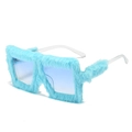 Fashionable sky blue plush square sunglasses with cat eye frame and gradient lenses - Regular (Inc. 13% VAT) Blue Velvet Gradient Blue Lenses