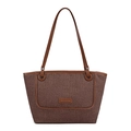 Borsa tote intrecciata minimalista marrone scuro con elegante dettaglio in pelle applicata - Marrone