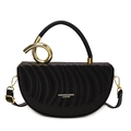 Sac selle noir minimaliste avec poignée dorée nouée et rabat à texture ondulée - Noir