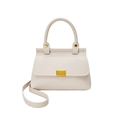 Sac à main chic blanc lait avec texture litchi, fermoir doré et bandoulière amovible - Blanc Cassé