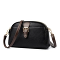Elegante bolso bandolera de cuero negro con correas marrones y hebillas doradas - Negro