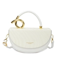 White leather saddle bag with golden metal accent and wave texture flap handle - White