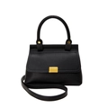 Sac à main classique en cuir noir à motif litchi avec accessoires dorés et bandoulière - Noir