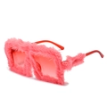 Fashionable pink plush cat-eye sunglasses with gradient lenses and translucent red temples - Regular (Inc. 13% VAT) Rose Pink Velvet Gradient Red Lenses