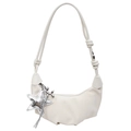 Elegante bolso de hombro plisado blanco crema con colgantes de estrella y perro globo - Blanco Roto (Sin Colgante)
