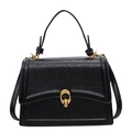 Bolso bandolera vintage de cuero negro con cierre dorado y asa superior fija - Negro