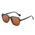 Retro square thick black sunglasses with amber tinted lenses and rivet details - Black Frame Tea Lens