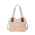 Bolso tote de lona beige minimalista de gran capacidad con correa ajustable y bolsillo - Caqui