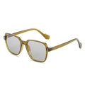 Square amber tortoiseshell sunglasses with dark gray lenses and silver metal rivets - Green Frame Grey Lens